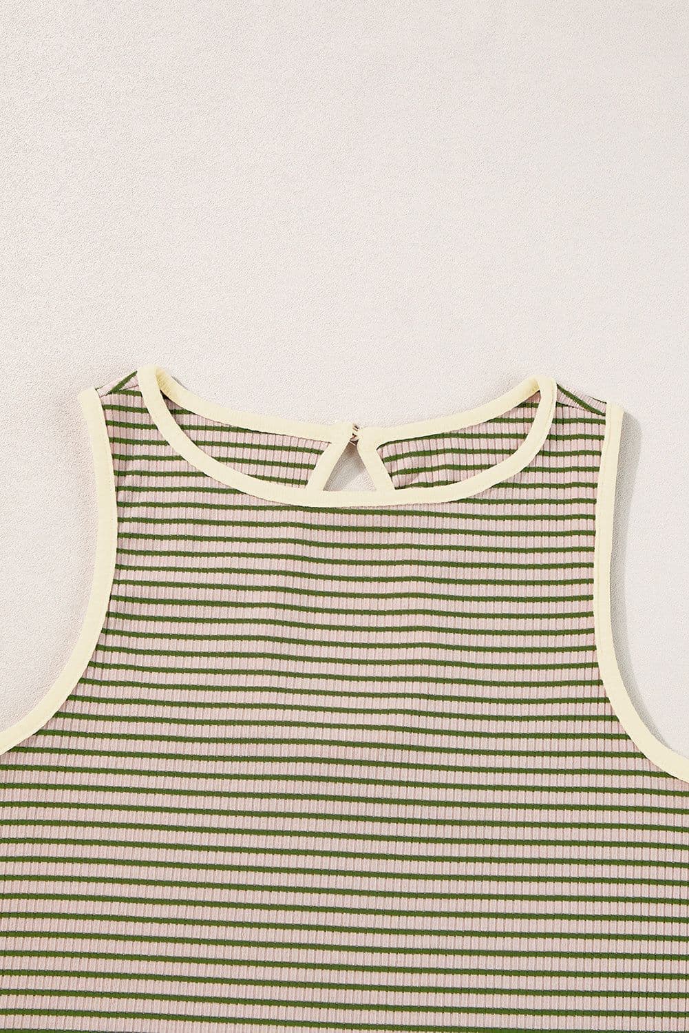 image-White Striped Print Ribbed Knit Sleeveless Top