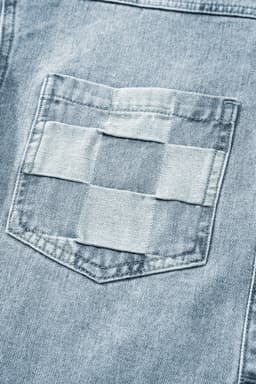 image-Beau Blue Denim Checkered Patchwork Jacket