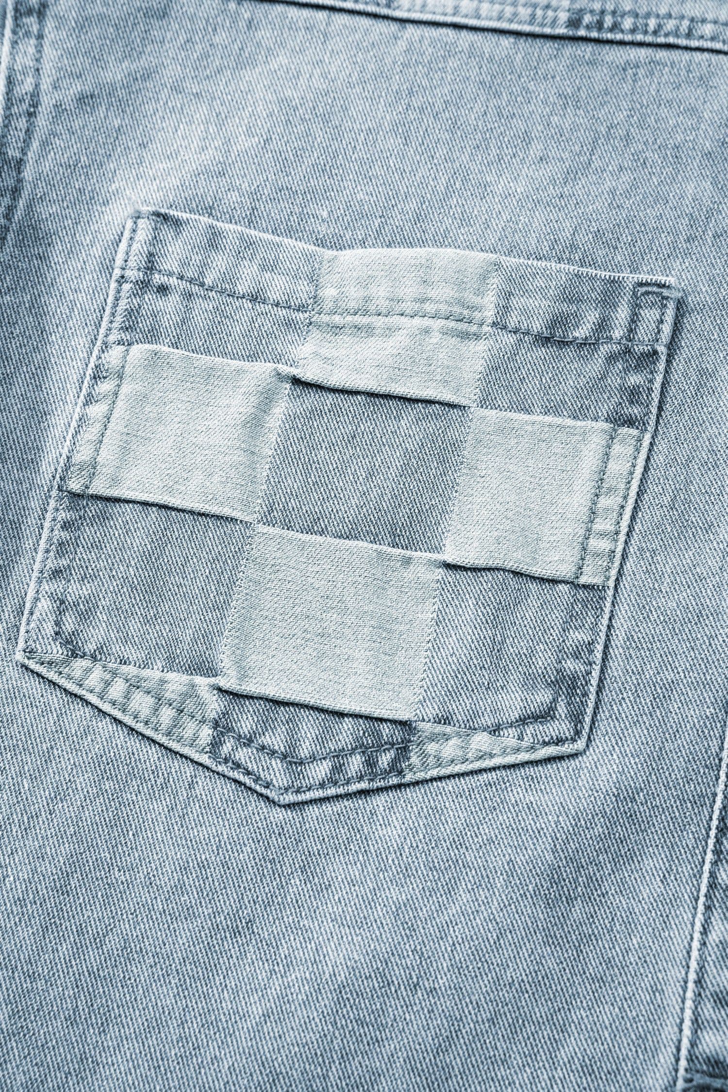 image-Beau Blue Denim Checkered Patchwork Jacket