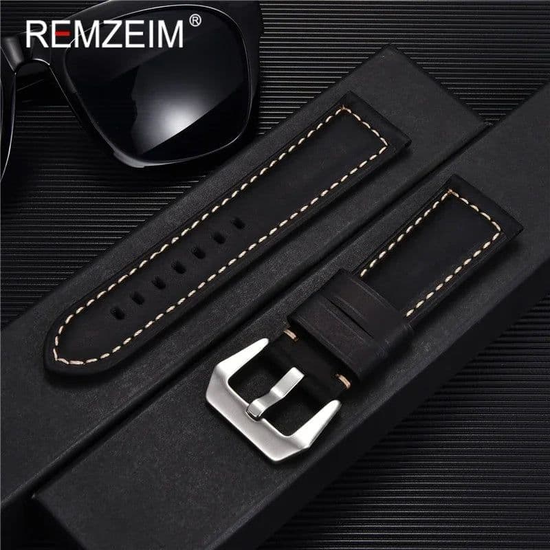 image-Retro Genuine Leather Strap Handmade Crazy Horse Skin Cowhide Leather Watchband 20 22 24 26 mm High Quality Watch Band