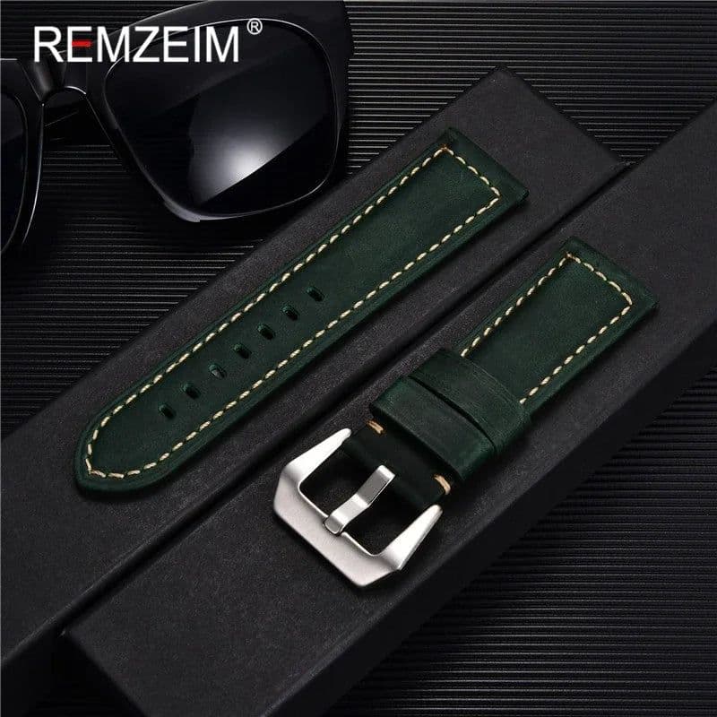 image-Retro Genuine Leather Strap Handmade Crazy Horse Skin Cowhide Leather Watchband 20 22 24 26 mm High Quality Watch Band