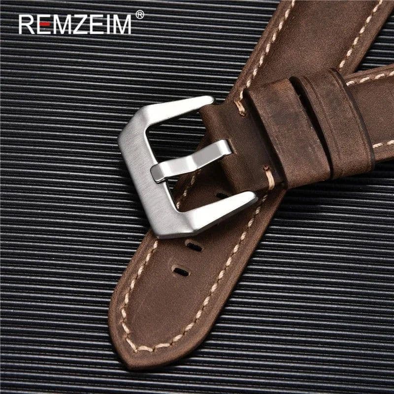 image-Retro Genuine Leather Strap Handmade Crazy Horse Skin Cowhide Leather Watchband 20 22 24 26 mm High Quality Watch Band