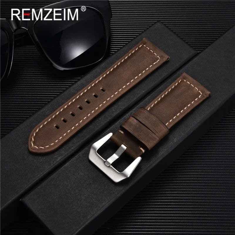 image-Retro Genuine Leather Strap Handmade Crazy Horse Skin Cowhide Leather Watchband 20 22 24 26 mm High Quality Watch Band