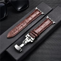 image-Embossed Leather Men Watch Straps for Apple Watch 8 7 6 SE 5 4 Butterfly Buckle 45mm 44mm 42mm 41mm 40mm 38mm Business Watchband