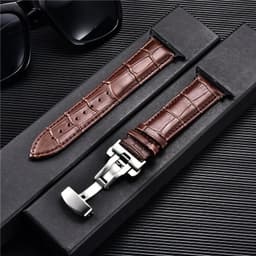 image-Embossed Leather Men Watch Straps for Apple Watch 8 7 6 SE 5 4 Butterfly Buckle 45mm 44mm 42mm 41mm 40mm 38mm Business Watchband
