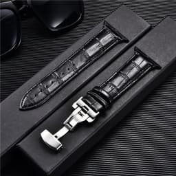 image-Embossed Leather Men Watch Straps for Apple Watch 8 7 6 SE 5 4 Butterfly Buckle 45mm 44mm 42mm 41mm 40mm 38mm Business Watchband