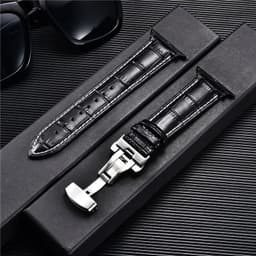 image-Embossed Leather Men Watch Straps for Apple Watch 8 7 6 SE 5 4 Butterfly Buckle 45mm 44mm 42mm 41mm 40mm 38mm Business Watchband