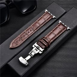 image-Embossed Leather Men Watch Straps for Apple Watch 8 7 6 SE 5 4 Butterfly Buckle 45mm 44mm 42mm 41mm 40mm 38mm Business Watchband