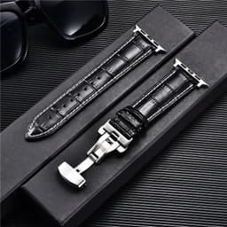 image-Embossed Leather Men Watch Straps for Apple Watch 8 7 6 SE 5 4 Butterfly Buckle 45mm 44mm 42mm 41mm 40mm 38mm Business Watchband