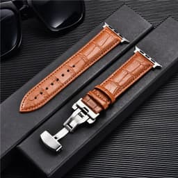 image-Embossed Leather Men Watch Straps for Apple Watch 8 7 6 SE 5 4 Butterfly Buckle 45mm 44mm 42mm 41mm 40mm 38mm Business Watchband