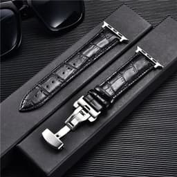 image-Embossed Leather Men Watch Straps for Apple Watch 8 7 6 SE 5 4 Butterfly Buckle 45mm 44mm 42mm 41mm 40mm 38mm Business Watchband
