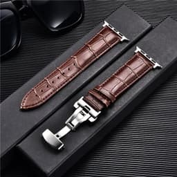 image-Embossed Leather Men Watch Straps for Apple Watch 8 7 6 SE 5 4 Butterfly Buckle 45mm 44mm 42mm 41mm 40mm 38mm Business Watchband