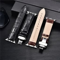 image-Embossed Leather Men Watch Straps for Apple Watch 8 7 6 SE 5 4 Butterfly Buckle 45mm 44mm 42mm 41mm 40mm 38mm Business Watchband
