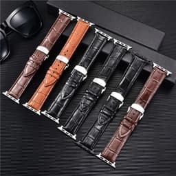 image-Embossed Leather Men Watch Straps for Apple Watch 8 7 6 SE 5 4 Butterfly Buckle 45mm 44mm 42mm 41mm 40mm 38mm Business Watchband