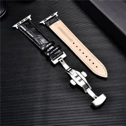 image-Embossed Leather Men Watch Straps for Apple Watch 8 7 6 SE 5 4 Butterfly Buckle 45mm 44mm 42mm 41mm 40mm 38mm Business Watchband