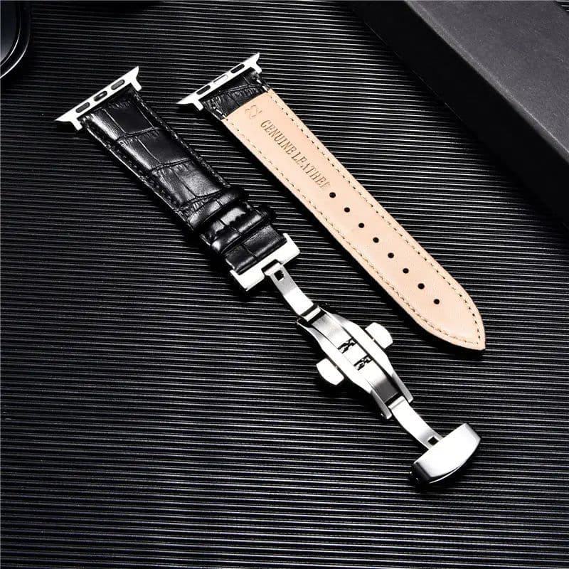 image-Embossed Leather Men Watch Straps for Apple Watch 8 7 6 SE 5 4 Butterfly Buckle 45mm 44mm 42mm 41mm 40mm 38mm Business Watchband