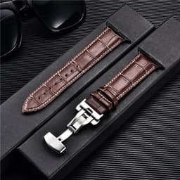 image-Embossed Leather Men Watch Straps for Apple Watch 8 7 6 SE 5 4 Butterfly Buckle 45mm 44mm 42mm 41mm 40mm 38mm Business Watchband