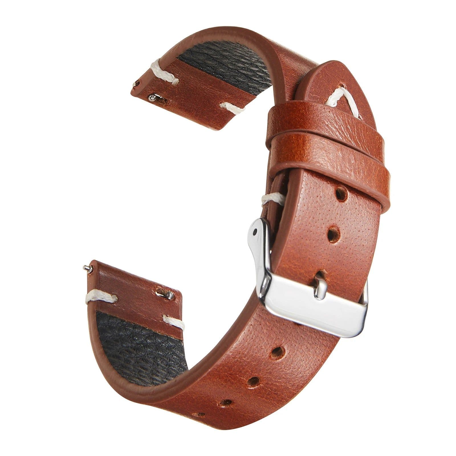 image-New Oil Wax Leather Watch Strap 18mm 19mm 20mm 22mm Vintage Watch Band Black Blue Brown Available Handmade Watchband Accessories