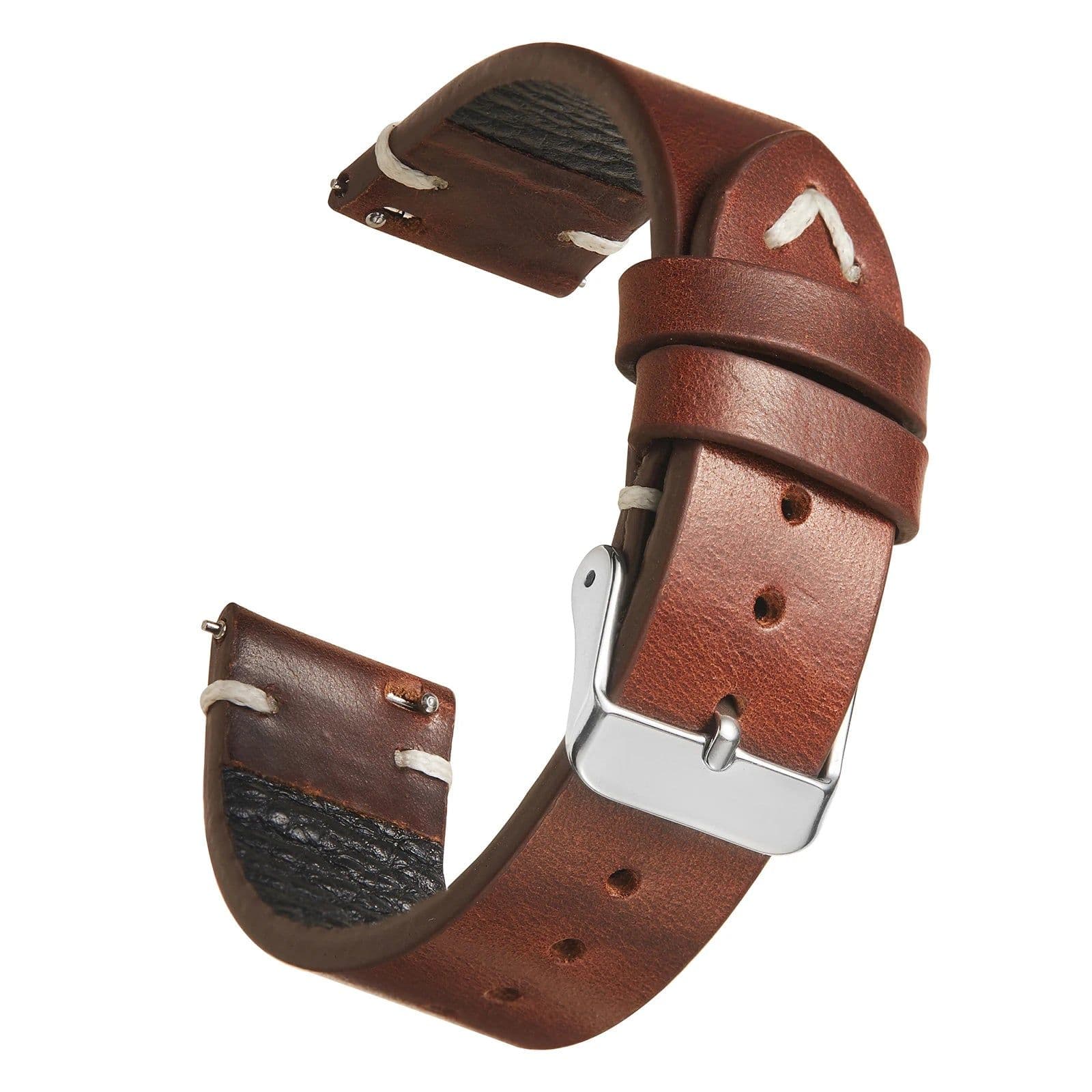 image-New Oil Wax Leather Watch Strap 18mm 19mm 20mm 22mm Vintage Watch Band Black Blue Brown Available Handmade Watchband Accessories