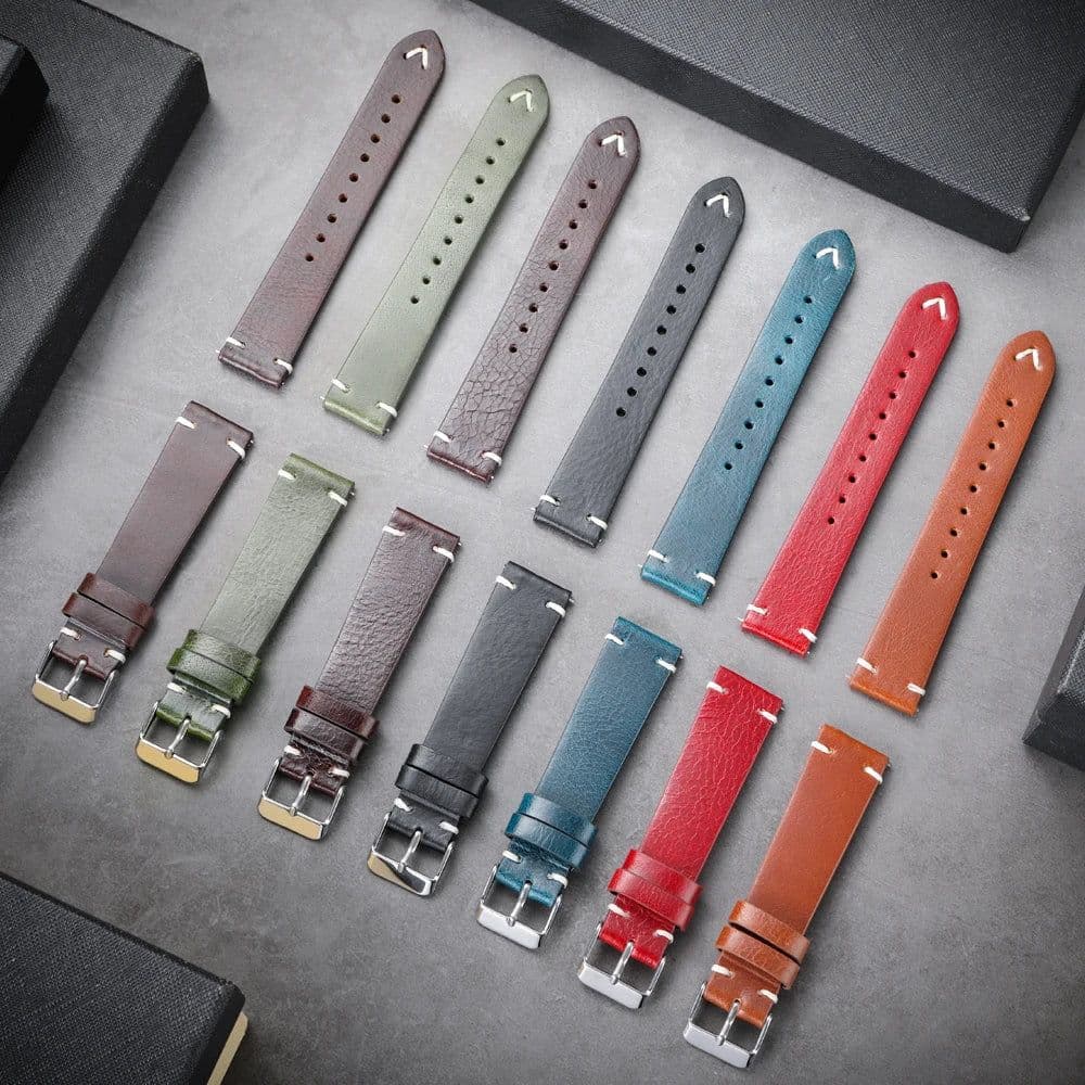 image-New Oil Wax Leather Watch Strap 18mm 19mm 20mm 22mm Vintage Watch Band Black Blue Brown Available Handmade Watchband Accessories