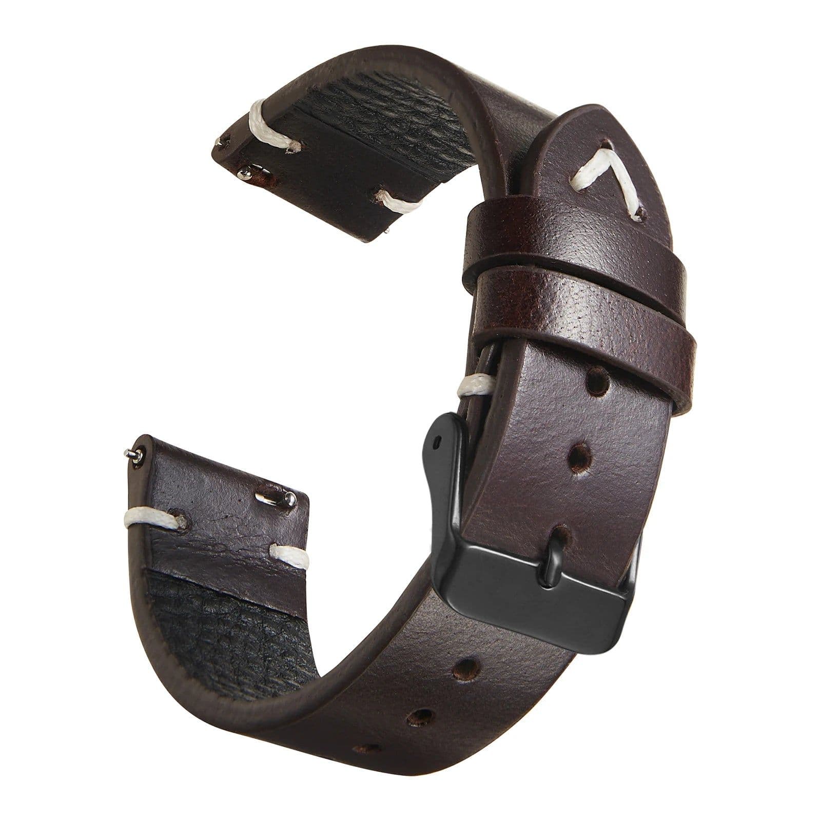 image-New Oil Wax Leather Watch Strap 18mm 19mm 20mm 22mm Vintage Watch Band Black Blue Brown Available Handmade Watchband Accessories