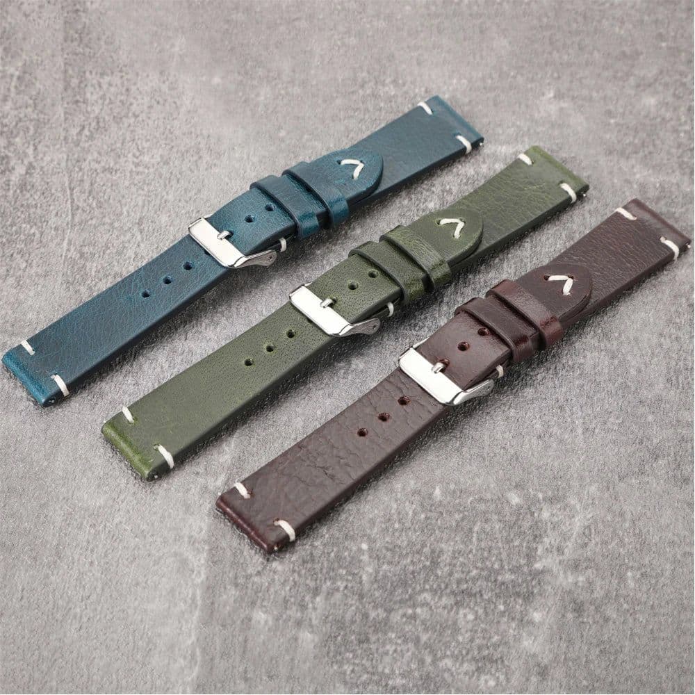 image-New Oil Wax Leather Watch Strap 18mm 19mm 20mm 22mm Vintage Watch Band Black Blue Brown Available Handmade Watchband Accessories