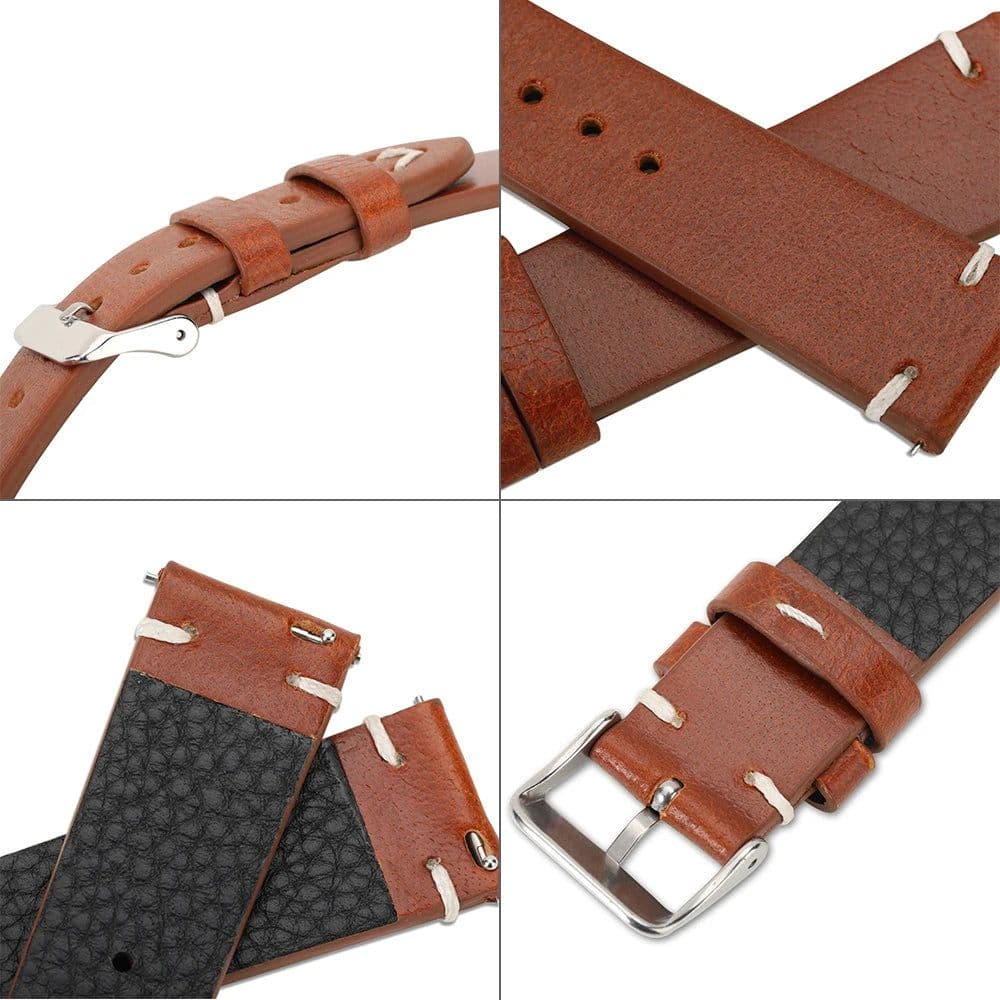 image-New Oil Wax Leather Watch Strap 18mm 19mm 20mm 22mm Vintage Watch Band Black Blue Brown Available Handmade Watchband Accessories