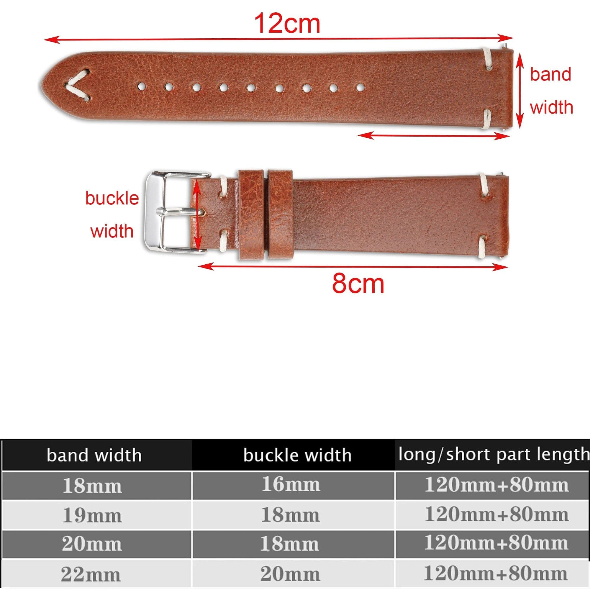 image-New Oil Wax Leather Watch Strap 18mm 19mm 20mm 22mm Vintage Watch Band Black Blue Brown Available Handmade Watchband Accessories