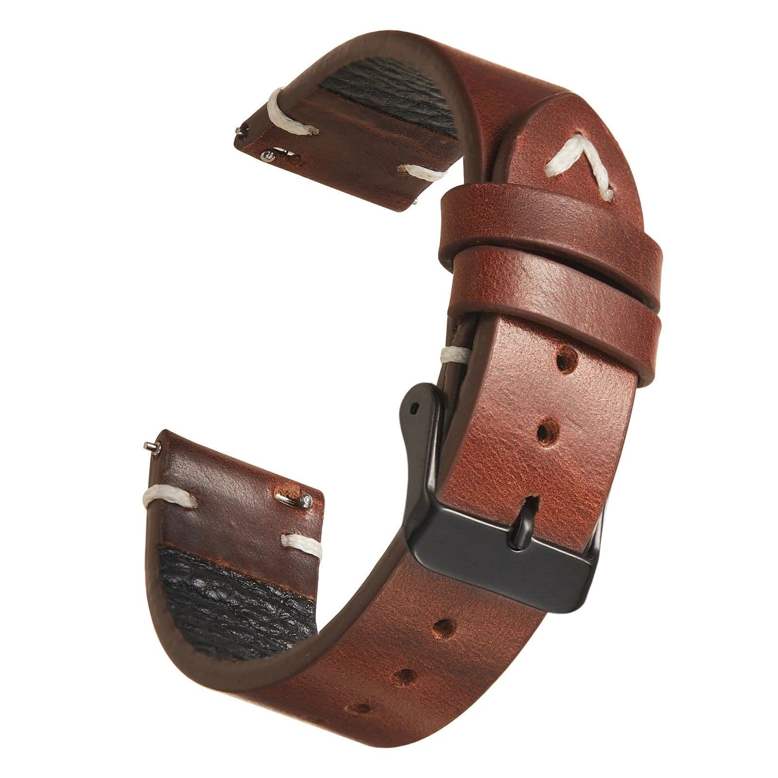 image-New Oil Wax Leather Watch Strap 18mm 19mm 20mm 22mm Vintage Watch Band Black Blue Brown Available Handmade Watchband Accessories