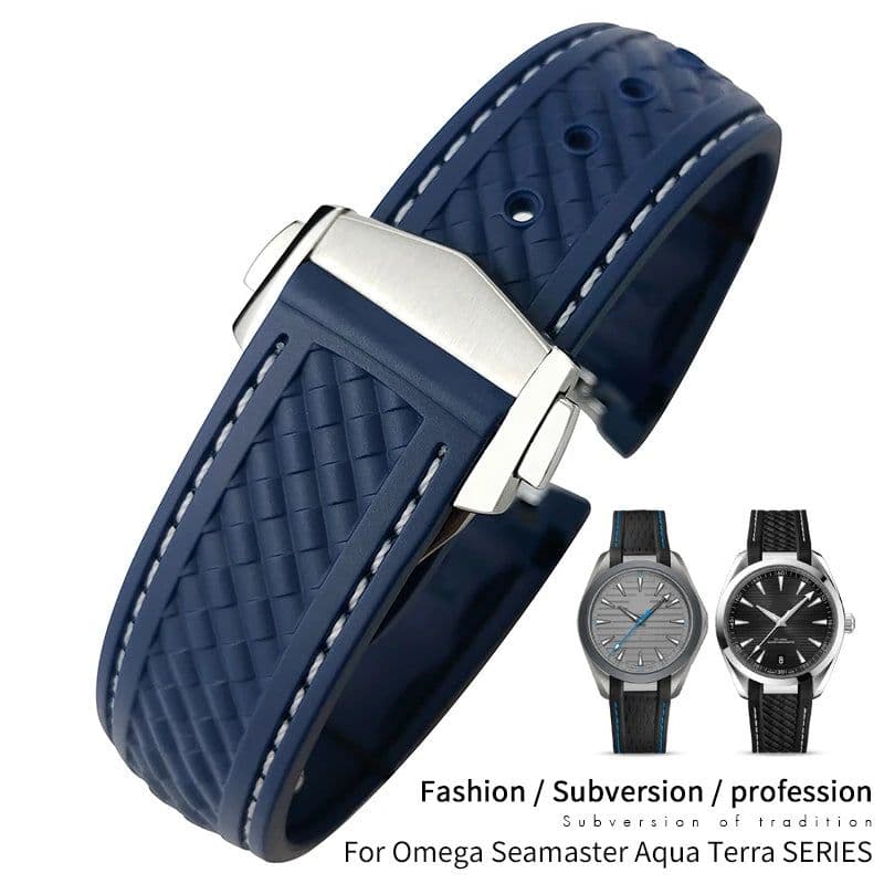 image-20mm Rubber Silicone Watch Strap Fit For Omega Seamaster 300 AT150 Aqua Terra Ultra Light 8900 Steel Buckle Watchband Bracelets