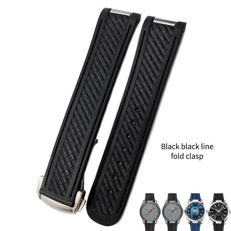 image-20mm Rubber Silicone Watch Strap Fit For Omega Seamaster 300 AT150 Aqua Terra Ultra Light 8900 Steel Buckle Watchband Bracelets