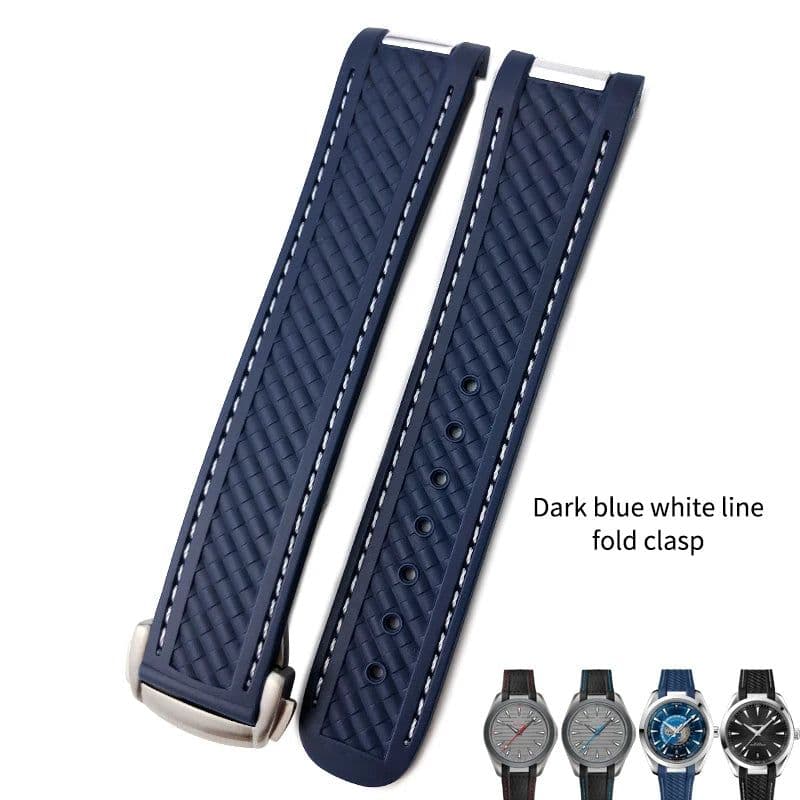 image-20mm Rubber Silicone Watch Strap Fit For Omega Seamaster 300 AT150 Aqua Terra Ultra Light 8900 Steel Buckle Watchband Bracelets