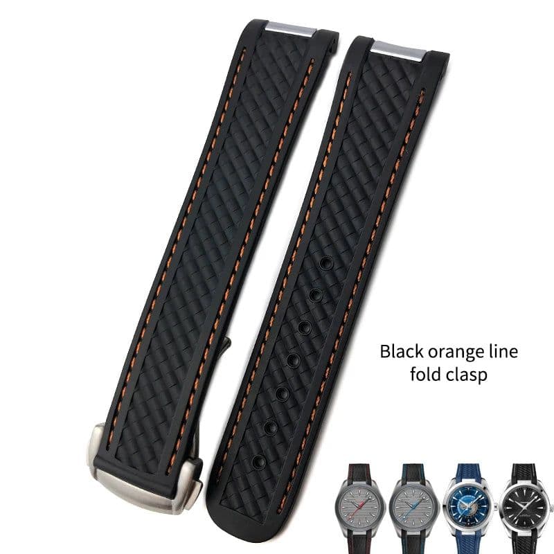 image-20mm Rubber Silicone Watch Strap Fit For Omega Seamaster 300 AT150 Aqua Terra Ultra Light 8900 Steel Buckle Watchband Bracelets