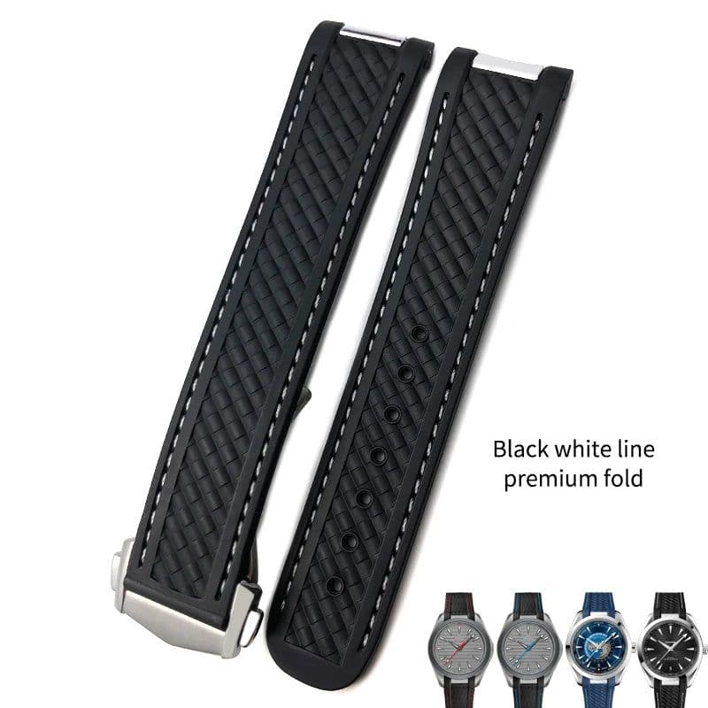 image-20mm Rubber Silicone Watch Strap Fit For Omega Seamaster 300 AT150 Aqua Terra Ultra Light 8900 Steel Buckle Watchband Bracelets