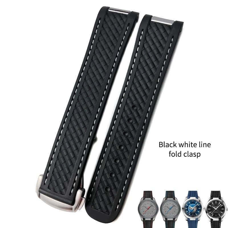 image-20mm Rubber Silicone Watch Strap Fit For Omega Seamaster 300 AT150 Aqua Terra Ultra Light 8900 Steel Buckle Watchband Bracelets