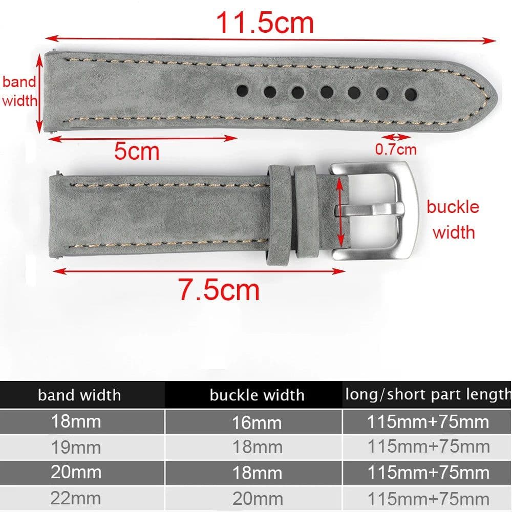 image-Suede Leather Watch Strap 18mm 19mm 20mm 22mm Band Vintage Handmade Watchband Grey Brown Replacement Belts For Watch Accessories