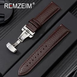 image-Calfskin Watchbands Litchi Grain Strap Watch Accessories 18/20/22/24mm Genuine Leather Wristwatch Band With Butterfly Buckle