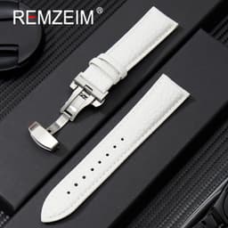 image-Calfskin Watchbands Litchi Grain Strap Watch Accessories 18/20/22/24mm Genuine Leather Wristwatch Band With Butterfly Buckle