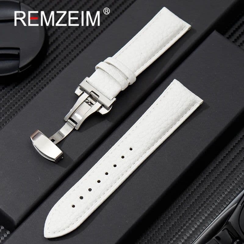 image-Calfskin Watchbands Litchi Grain Strap Watch Accessories 18/20/22/24mm Genuine Leather Wristwatch Band With Butterfly Buckle