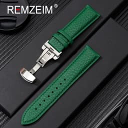 image-Calfskin Watchbands Litchi Grain Strap Watch Accessories 18/20/22/24mm Genuine Leather Wristwatch Band With Butterfly Buckle