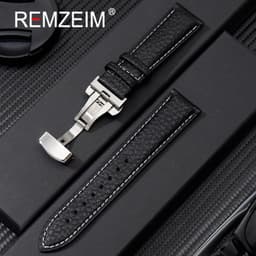 image-Calfskin Watchbands Litchi Grain Strap Watch Accessories 18/20/22/24mm Genuine Leather Wristwatch Band With Butterfly Buckle