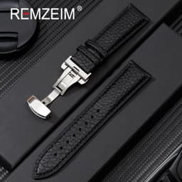 image-Calfskin Watchbands Litchi Grain Strap Watch Accessories 18/20/22/24mm Genuine Leather Wristwatch Band With Butterfly Buckle