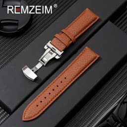 image-Calfskin Watchbands Litchi Grain Strap Watch Accessories 18/20/22/24mm Genuine Leather Wristwatch Band With Butterfly Buckle