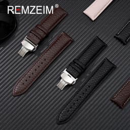 image-Calfskin Watchbands Litchi Grain Strap Watch Accessories 18/20/22/24mm Genuine Leather Wristwatch Band With Butterfly Buckle