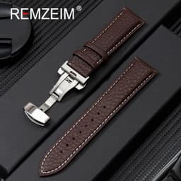 image-Calfskin Watchbands Litchi Grain Strap Watch Accessories 18/20/22/24mm Genuine Leather Wristwatch Band With Butterfly Buckle