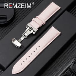 image-Calfskin Watchbands Litchi Grain Strap Watch Accessories 18/20/22/24mm Genuine Leather Wristwatch Band With Butterfly Buckle
