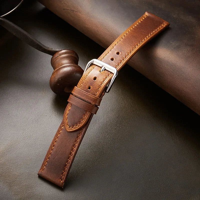 image-New Italian Style Genuine Leather Watch Strap Retro Oil Wax Skin Ultra-thin Quality Business Watchbands 18/19/20/21/22mm