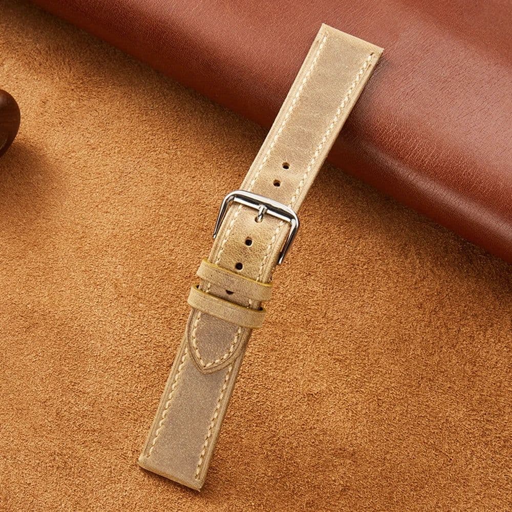 image-New Italian Style Genuine Leather Watch Strap Retro Oil Wax Skin Ultra-thin Quality Business Watchbands 18/19/20/21/22mm