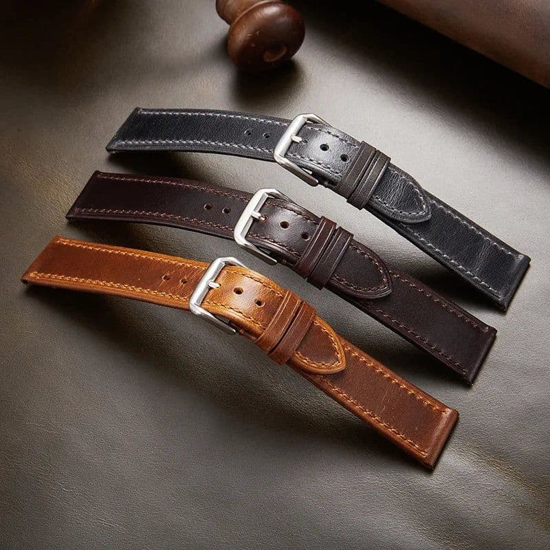 image-New Italian Style Genuine Leather Watch Strap Retro Oil Wax Skin Ultra-thin Quality Business Watchbands 18/19/20/21/22mm