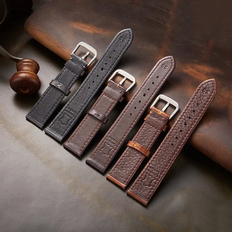 image-New Italian Style Genuine Leather Watch Strap Retro Oil Wax Skin Ultra-thin Quality Business Watchbands 18/19/20/21/22mm